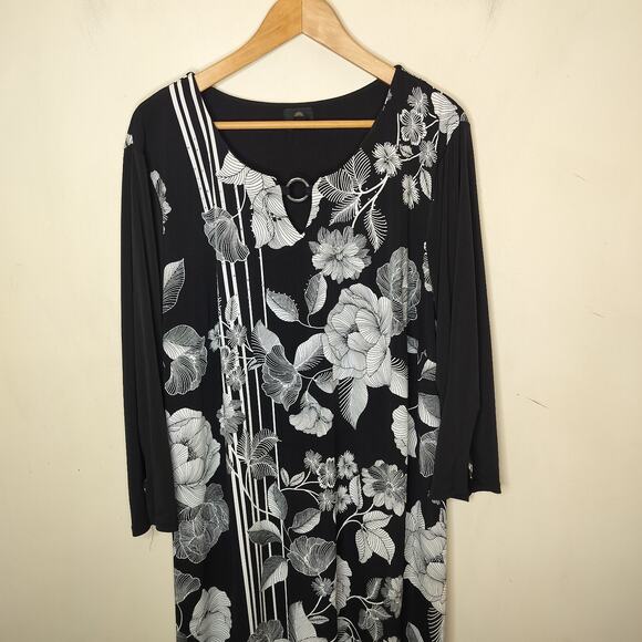 JM Collection Floral Dress Long Sleeve Black Stretch - Picture 2 of 10